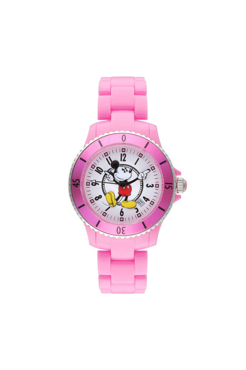 Disney Mickey Sports 40mm White Dial Pink Stainless Steel Watch Watches Disney 