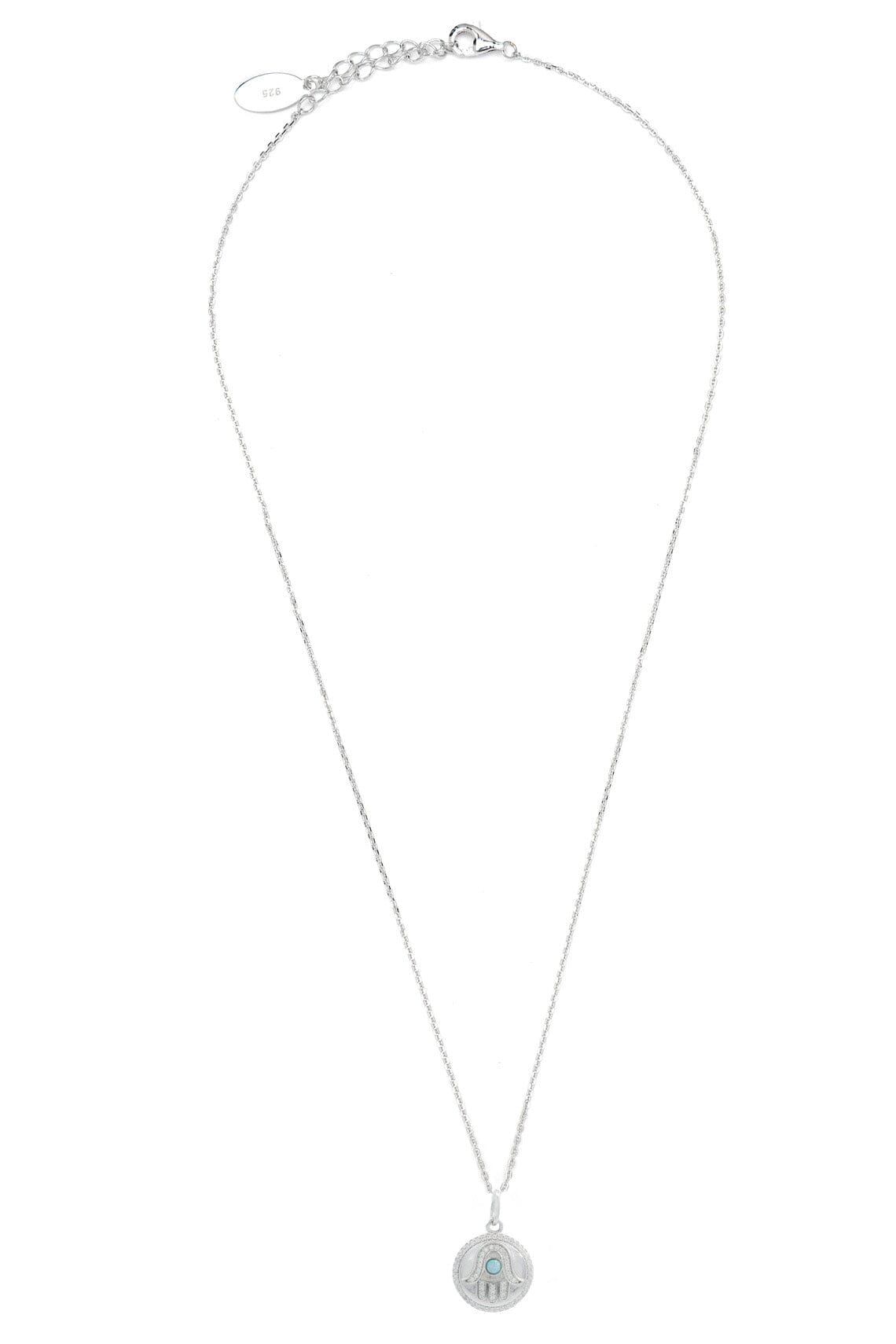 OPAL GLOW BLUE CREATED OPAL HAMSA MEDALION SILVER Bevilles Jewellers 