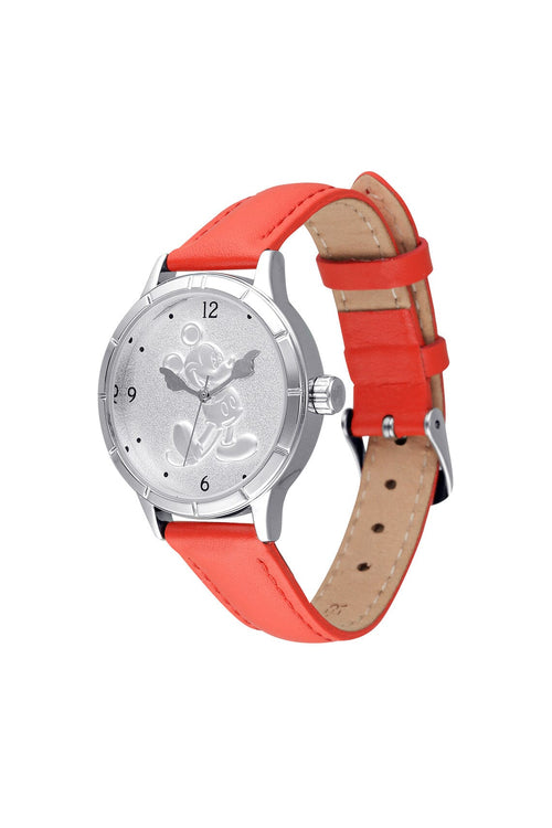 Disney Disney Mickey's 90th Sculpted Silver Dial Red Leaather Strap Watch Watches Disney 