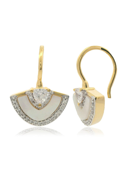 CHIC NOEL MOTHER OF PEARL FAN EARRINGS GOLD Bevilles Jewellers 