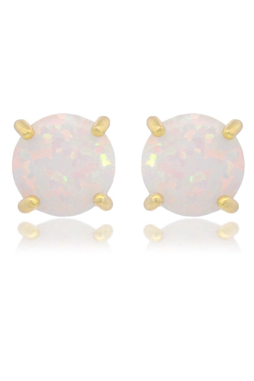 OPAL GLOW WHITE CREATED OPAL STUD EARRINGS GOLD Bevilles Jewellers 