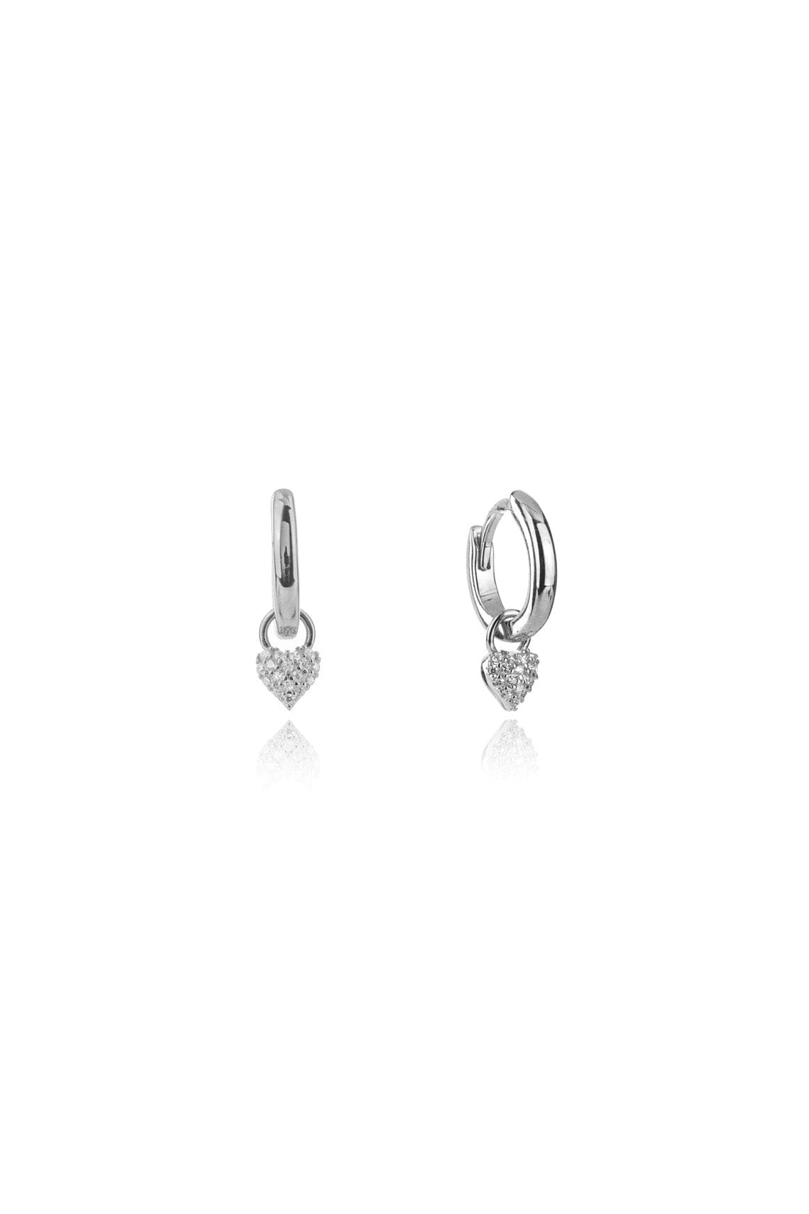 SWEETHEART SPARKLY HEART MINI DROP HOOPS SILVER Bevilles Jewellers 
