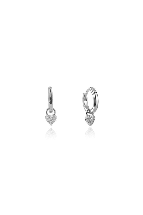 SWEETHEART SPARKLY HEART MINI DROP HOOPS SILVER Bevilles Jewellers 