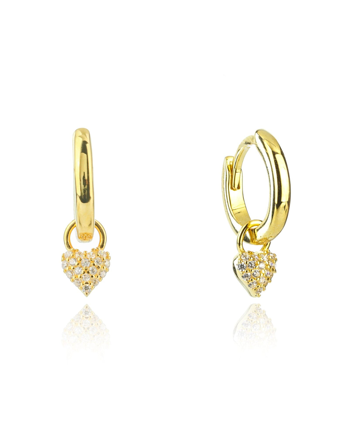 SWEETHEART SPARKLY HEART MINI DROP HOOPS GOLD Bevilles Jewellers 