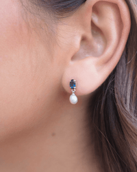 OCEANS WHITSUNDAYS FRESHWATER PEARL EARRINGS SAPPHIRE BLUE Bevilles Jewellers 