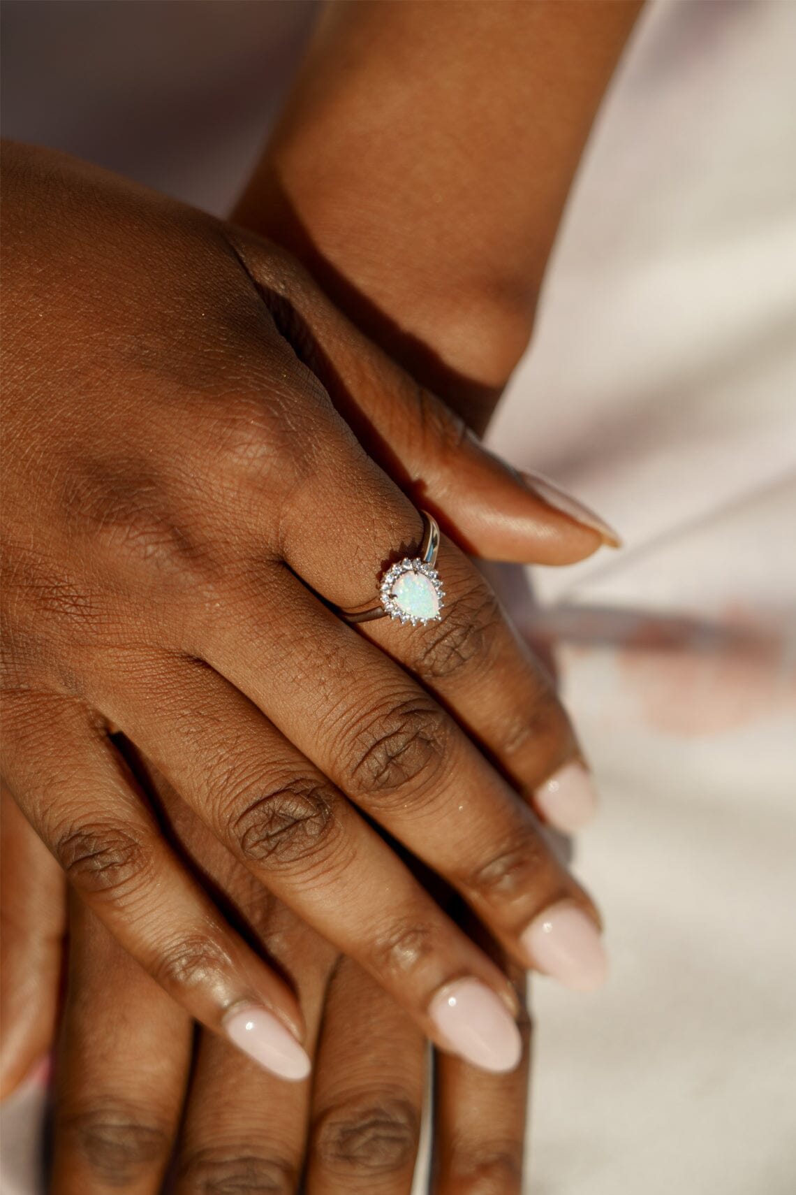 OPAL GLOW ROZELLE WHITE CREATED OPAL RING SILVER Bevilles Jewellers 