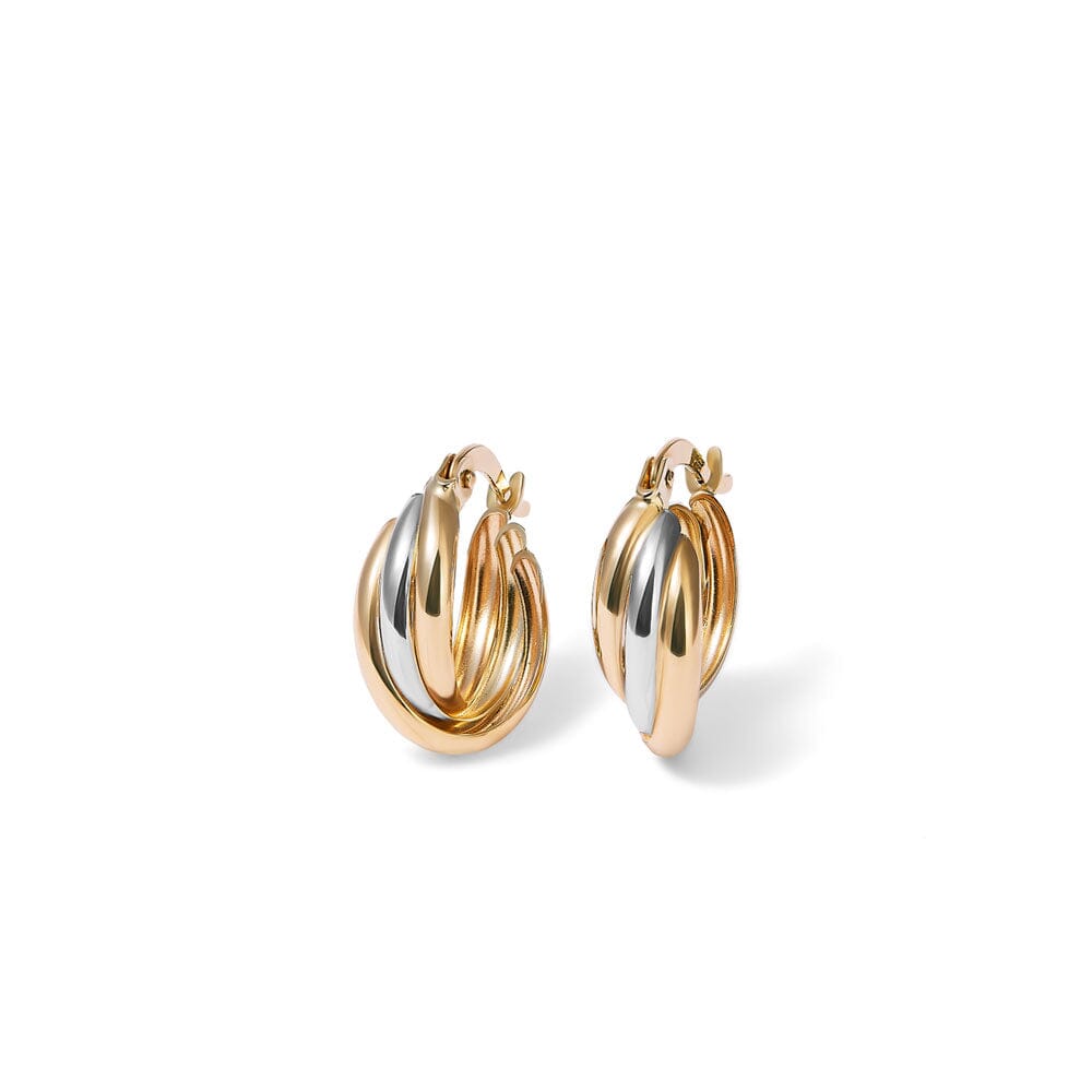 9mm Fancy Three Strand Hoop Earrings in 9kt Duo-Tone Gold Earrings Bevilles 