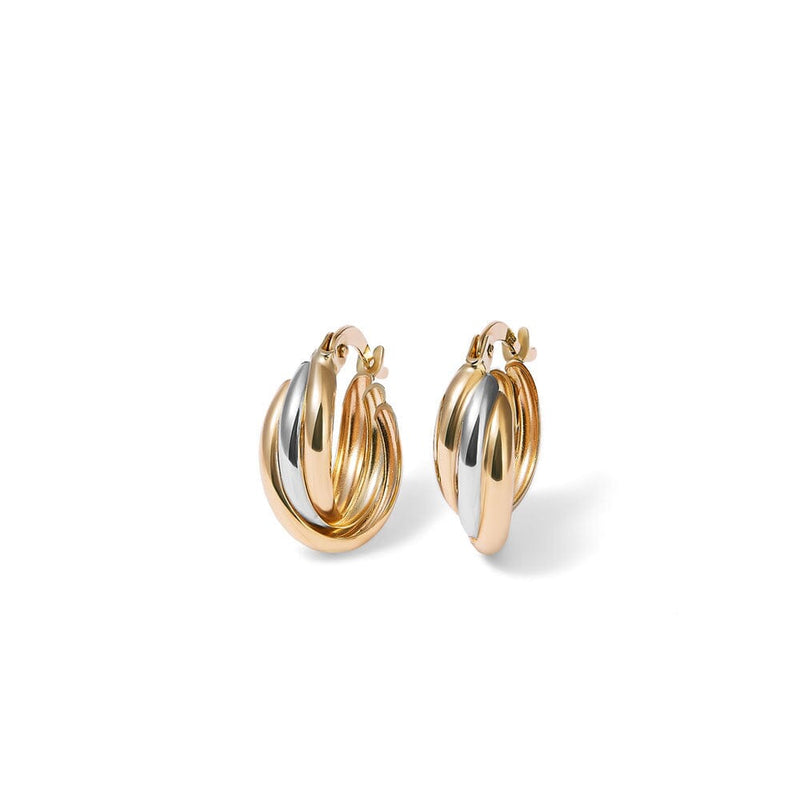9mm Fancy Three Strand Hoop Earrings in 9kt Duo-Tone Gold Earrings Bevilles 