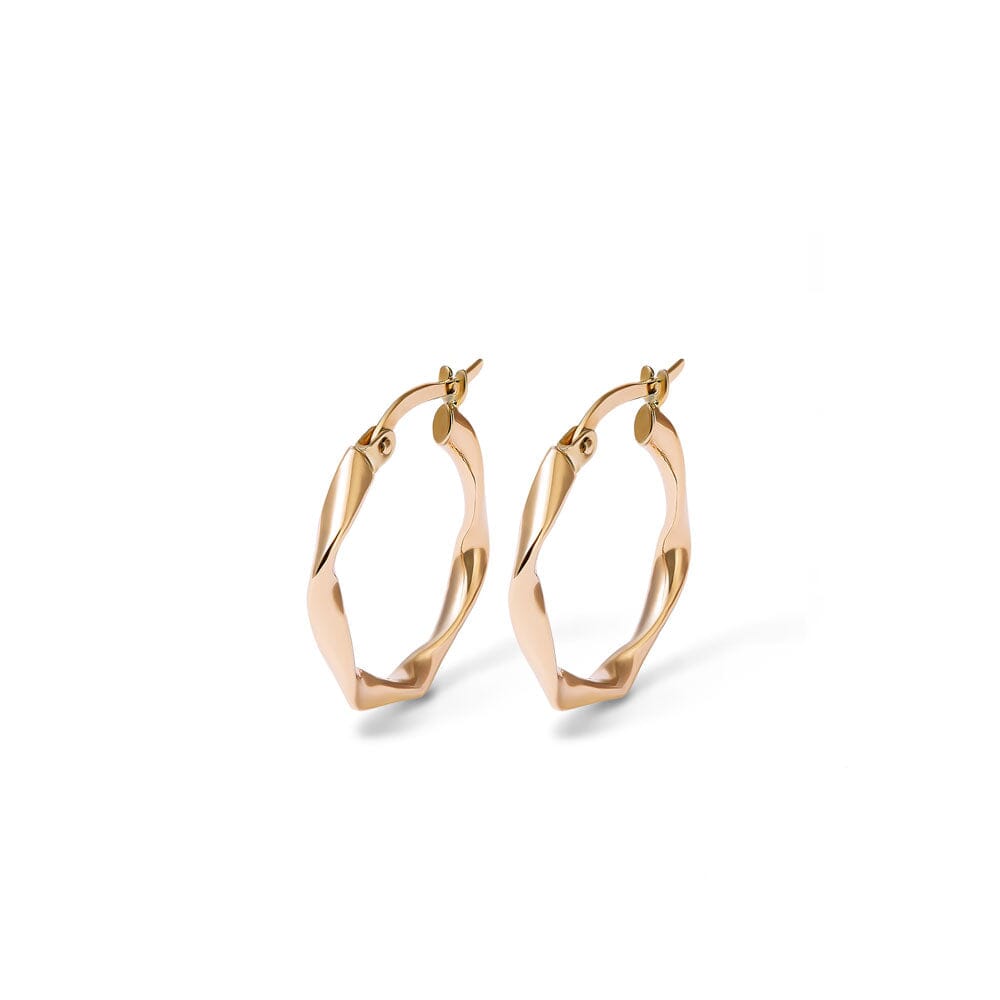 15mm Ribbon Twist Hoop Earrings in 9kt Yellow Gold Earrings Bevilles 