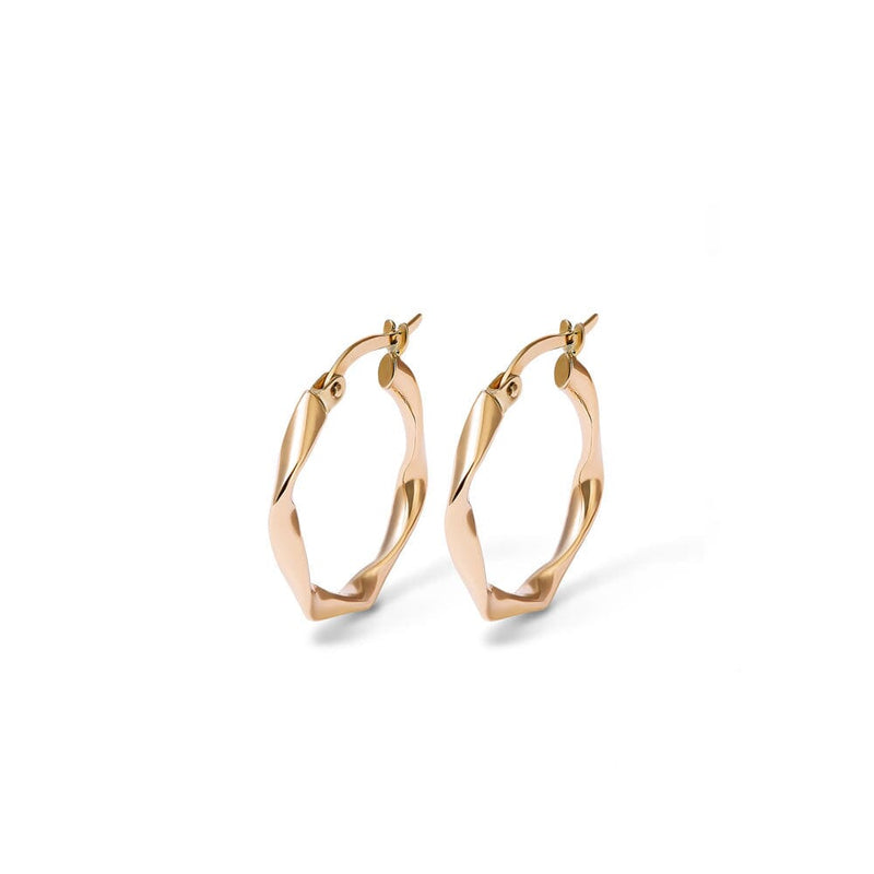 15mm Ribbon Twist Hoop Earrings in 9kt Yellow Gold Earrings Bevilles 