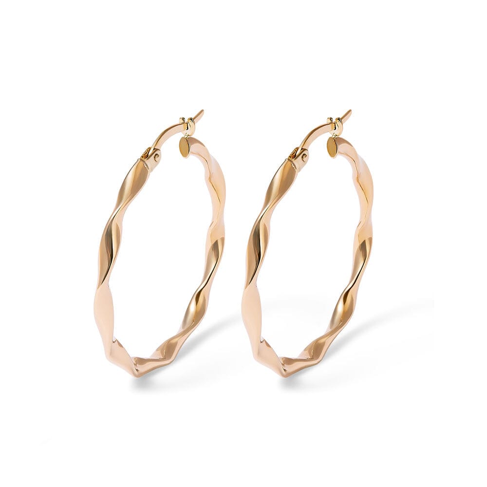 25mm Ribbon Twist Hoop Earrings in 9kt Yellow Gold Earrings Bevilles 