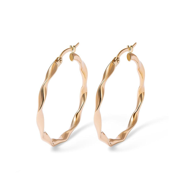 25mm Ribbon Twist Hoop Earrings in 9kt Yellow Gold Earrings Bevilles 