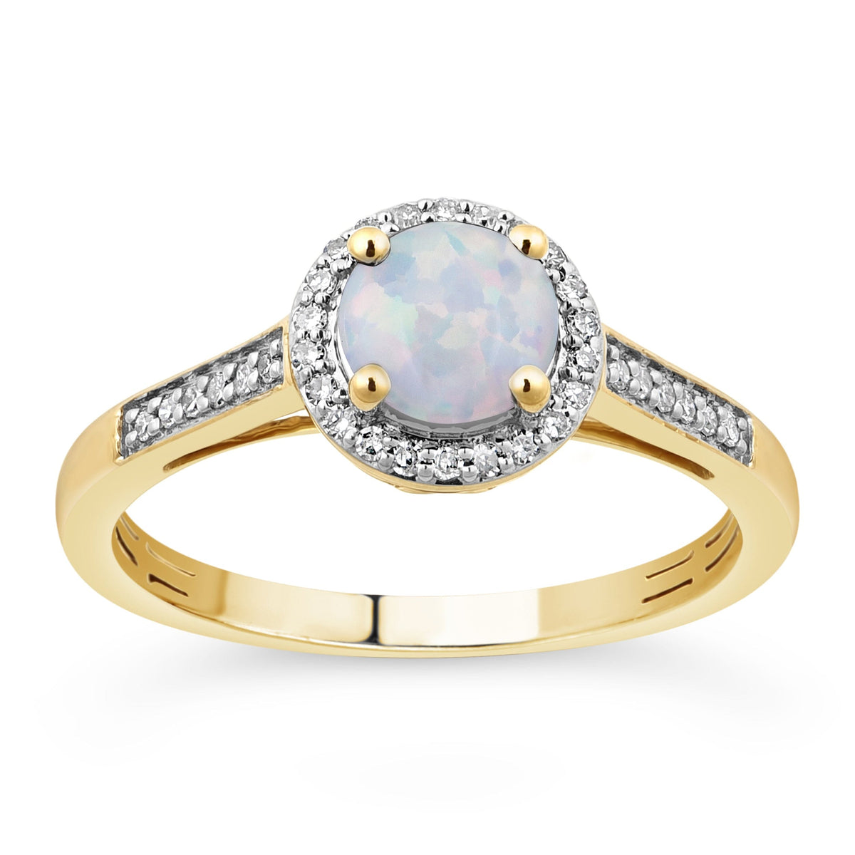 Created Opal & Diamond Ring in 9kt Yellow Gold Rings Bevilles 