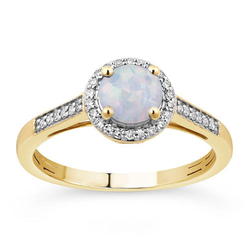Created Opal & Diamond Ring in 9kt Yellow Gold Rings Bevilles 