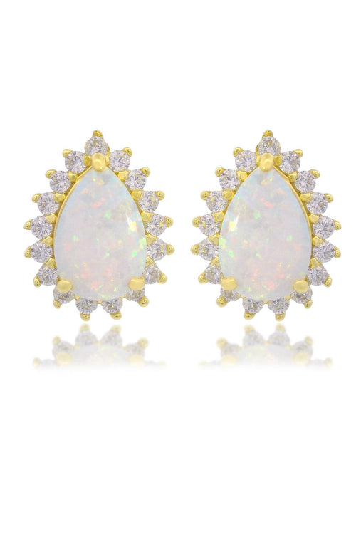 OPAL GLOW ROZELLE WHITE CREATED OPAL EARRINGS GOLD Bevilles Jewellers 