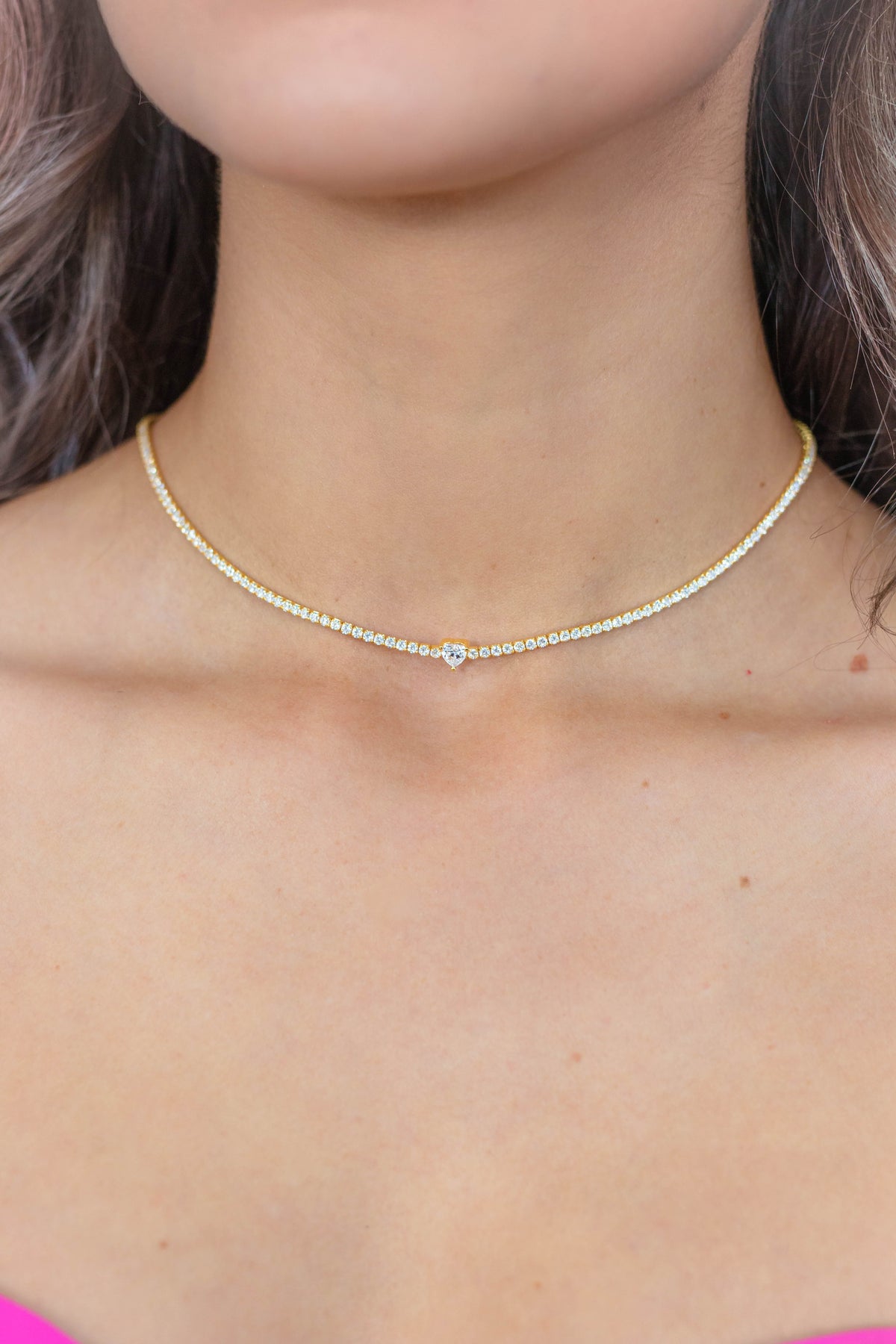 SWEETHEART TENNIS NECKLACE GOLD 42CM Bevilles Jewellers 