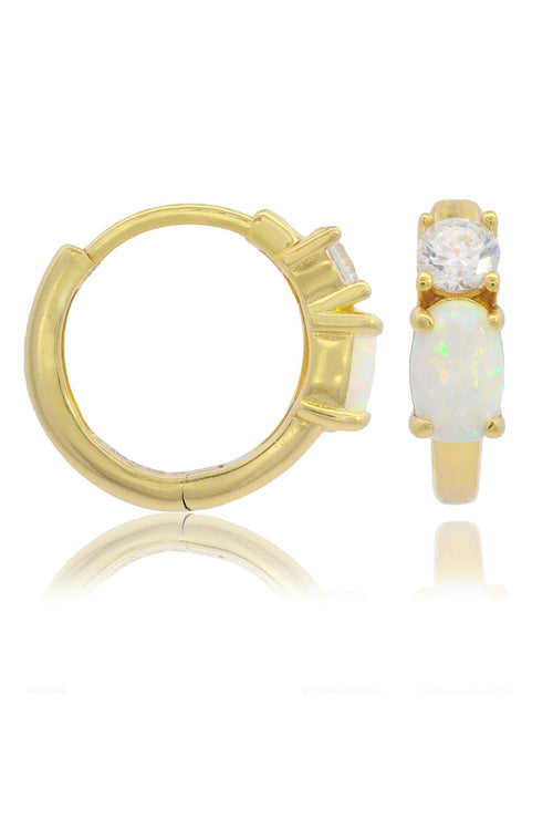OPAL GLOW WHITE CREATED OPAL HOOP EARRINGS GOLD Bevilles Jewellers 