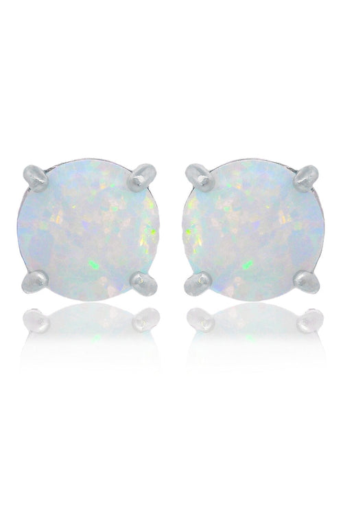 OPAL GLOW WHITE CREATED OPAL STUD EARRINGS SILVER Bevilles Jewellers 