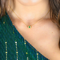 MILESTONE EMERALD HALO PENDANT IN GOLD Bevilles Jewellers 