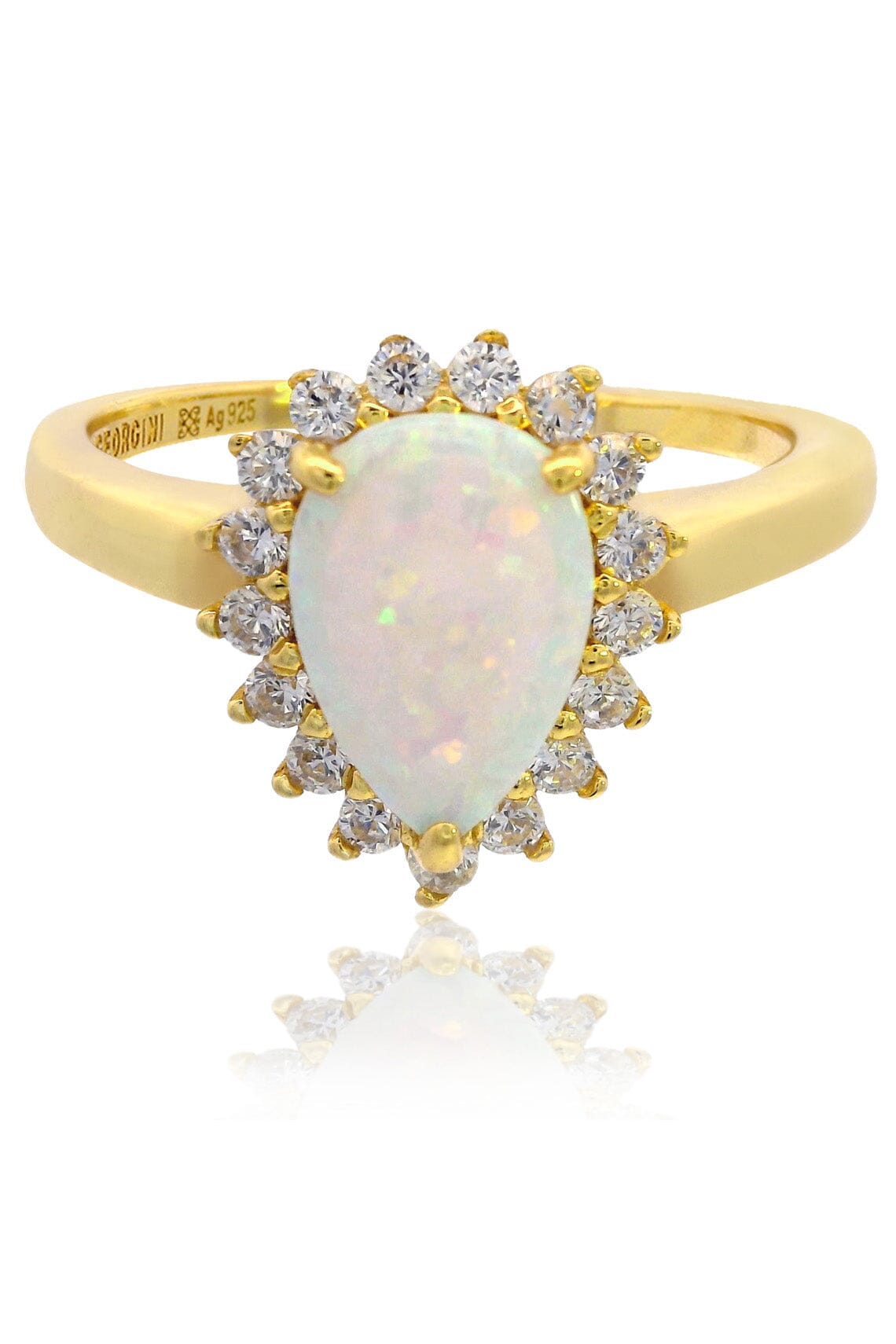 OPAL GLOW ROZELLE WHITE CREATED OPAL RING GOLD Bevilles Jewellers 
