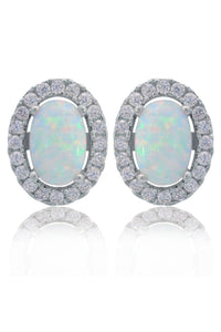 OPAL GLOW BLACKWATTLE WHITE CREATED OPAL EARRINGS SILVER Bevilles Jewellers 