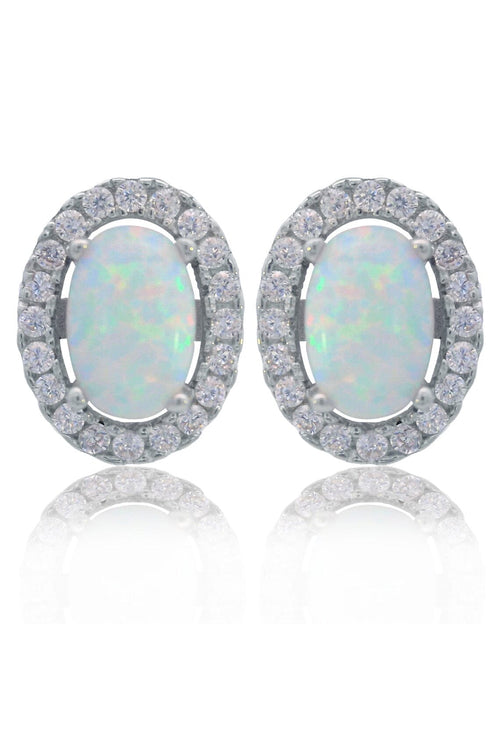 OPAL GLOW BLACKWATTLE WHITE CREATED OPAL EARRINGS SILVER Bevilles Jewellers 