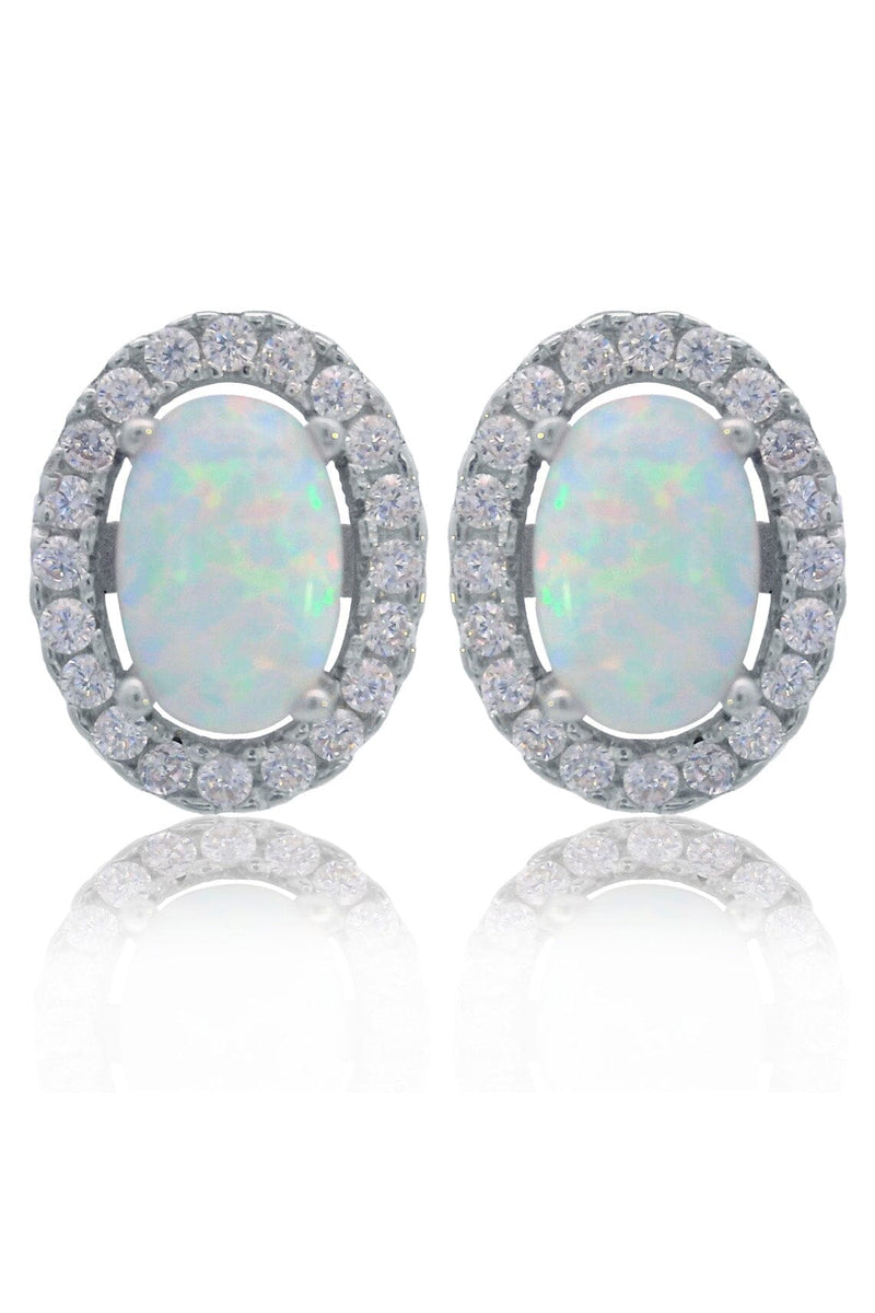 OPAL GLOW BLACKWATTLE WHITE CREATED OPAL EARRINGS SILVER Bevilles Jewellers 