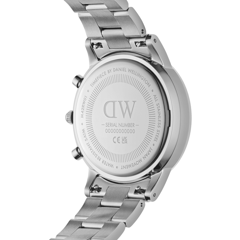 Daniel Wellington Iconic Chronograph 42 Link Silver & Black Sunray Watch Watches Daniel Wellington 