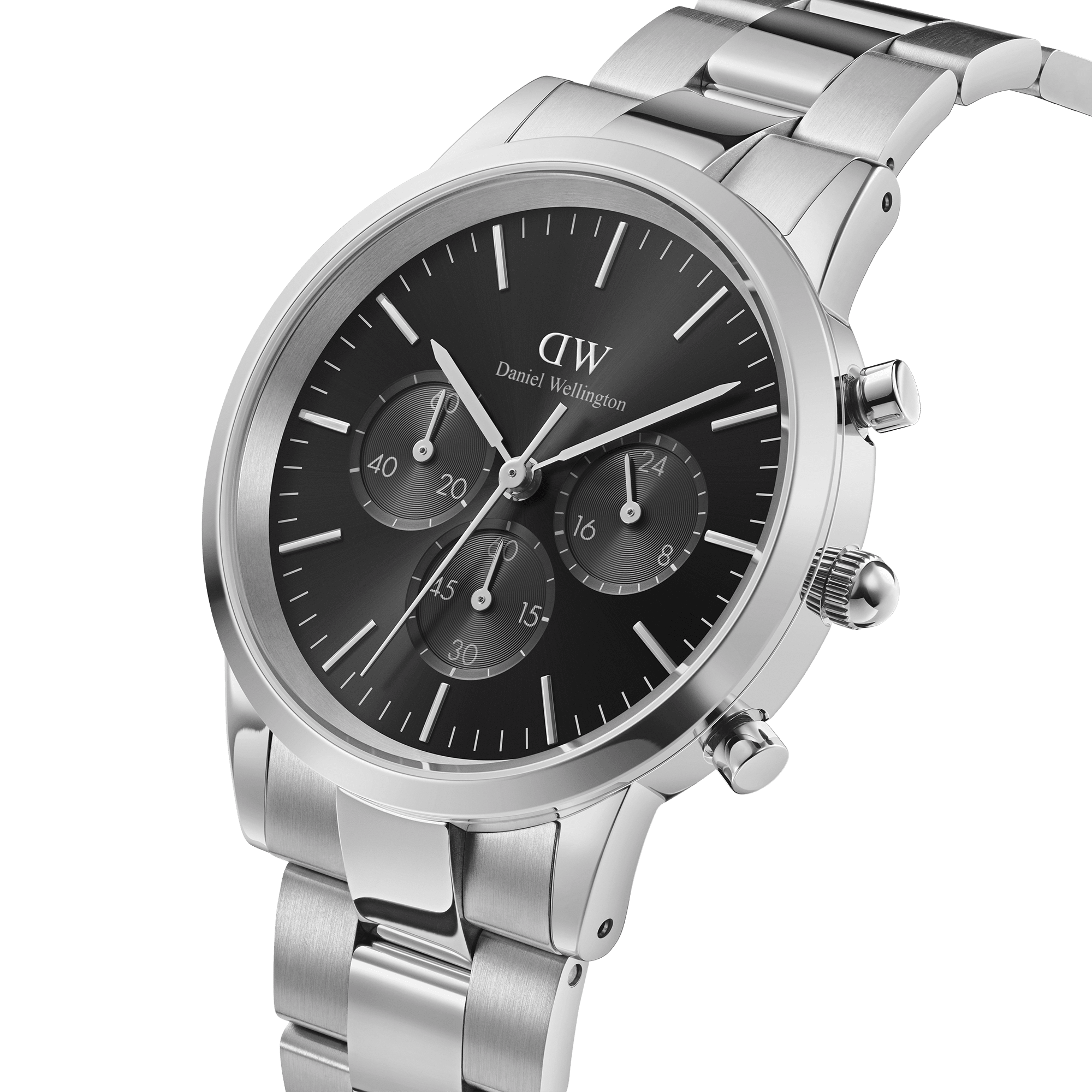 Daniel Wellington Iconic Chronograph 42 Link Silver & Black Sunray Watch Watches Daniel Wellington 