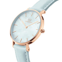 Daniel Wellington Petite 28 Blue Leather & Rose Gold Mother of Pearl Watch Watches Daniel Wellington 