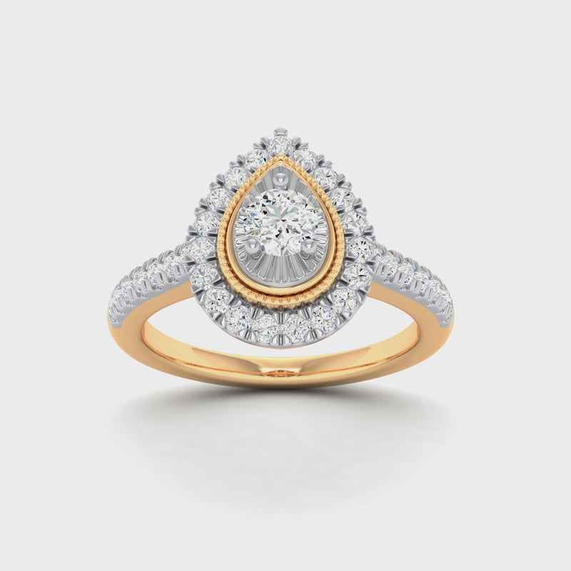 Facets of Love Pear Halo Ring with 1/2ct of Diamonds in 18ct Yellow Gold