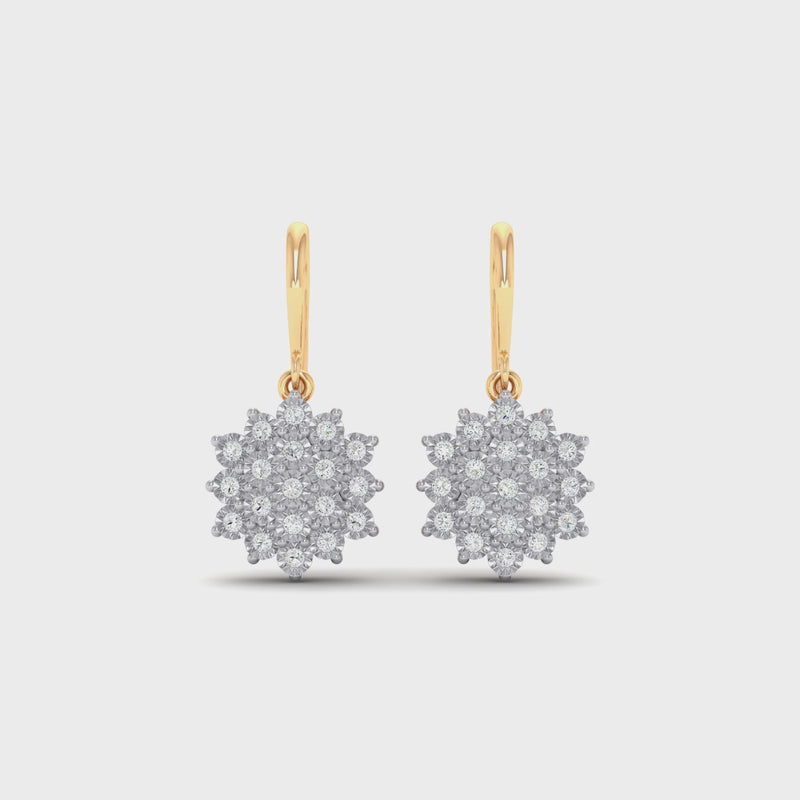 9ct Yellow Gold Flower Drop Earrings with 0.14ct of Diamonds