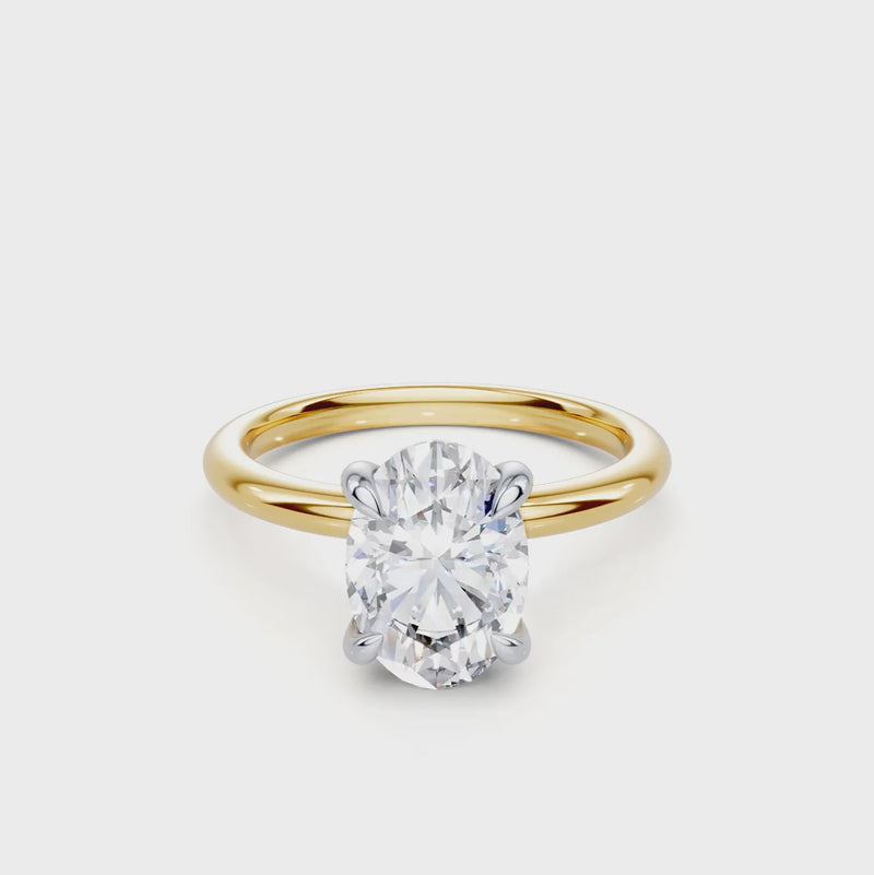 2.00ct Laboratory Grown Diamond Oval Cut Solitaire Ring in 18ct Yellow Gold and 18ct White Gold