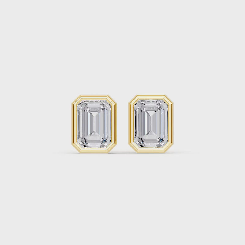 Emerald Cut Solitaire Stud Earrings with 1.00ct of Laboratory Grown Diamonds in 9ct Yellow Gold