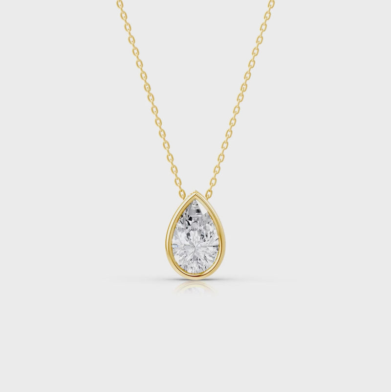 Pear Cut Solitaire Necklace with 1.00ct of Laboratory Grown Diamonds in 9kt Yellow Gold