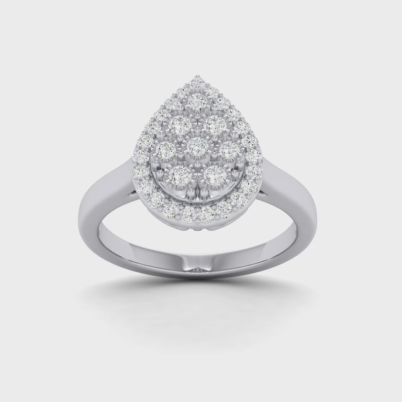 9ct White Gold 0.25ct Diamond Pear Miracle Set Halo Ring