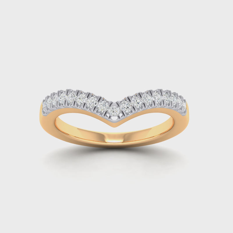 Stackable V shaped Ring with Diamonds in 9ct Yellow Gold