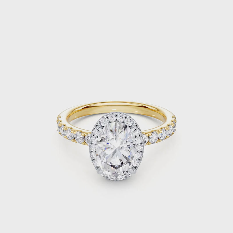 Hidden Halo Oval Solitaire Ring with 2.00ct of Laboratory Grown Diamonds in 18ct Yellow and White Gold