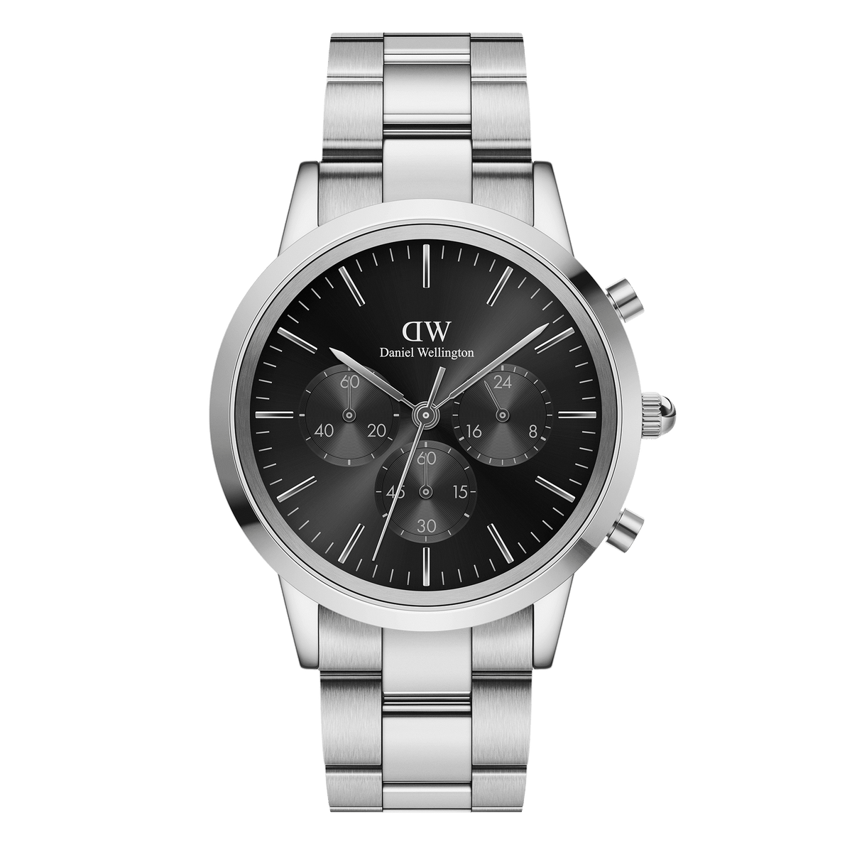 Daniel Wellington Iconic Chronograph 42 Link Silver & Black Sunray Watch Watches Daniel Wellington 