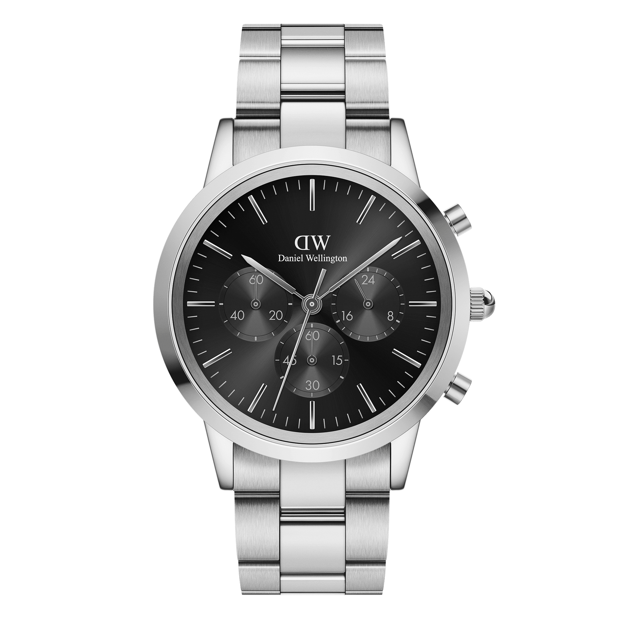 Daniel Wellington Iconic Chronograph 42 Link Silver & Black Sunray Watch Watches Daniel Wellington 