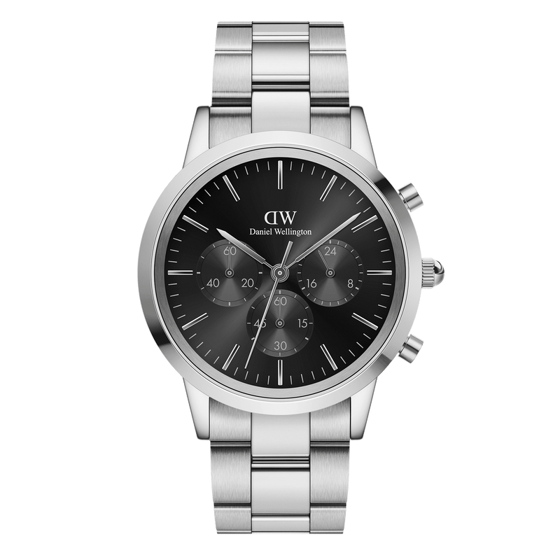 Daniel Wellington Iconic Chronograph 42 Link Silver & Black Sunray Watch Watches Daniel Wellington 