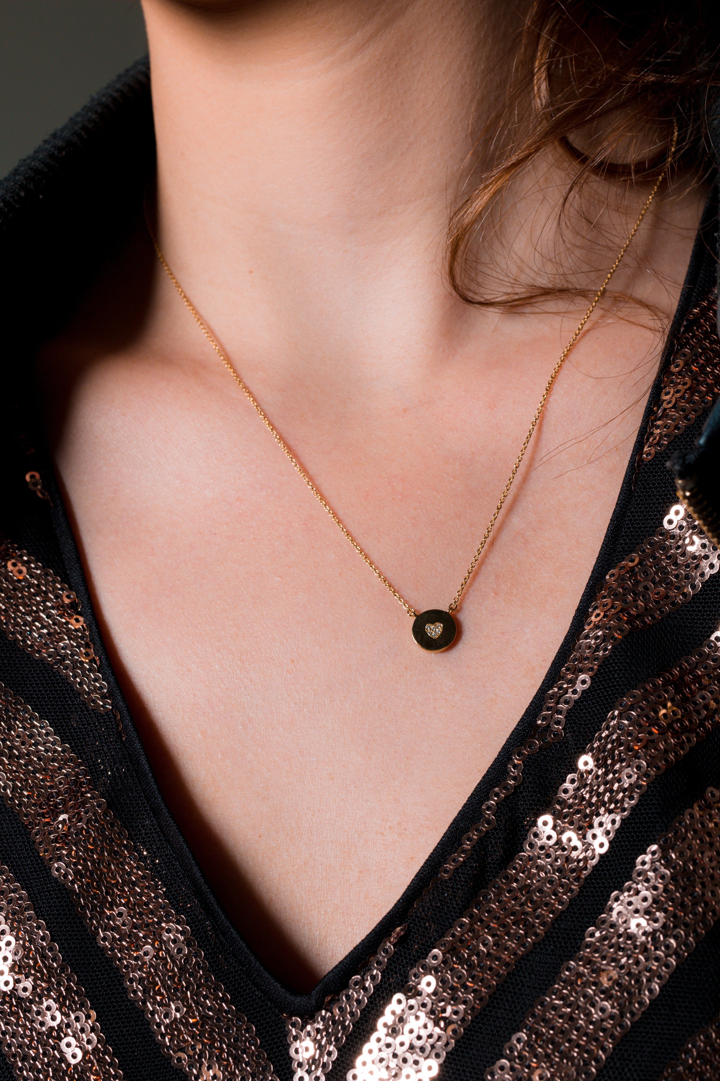 GEORGINI ROCK STAR HEART DISC GOLD PENDANT Bevilles Jewellers 