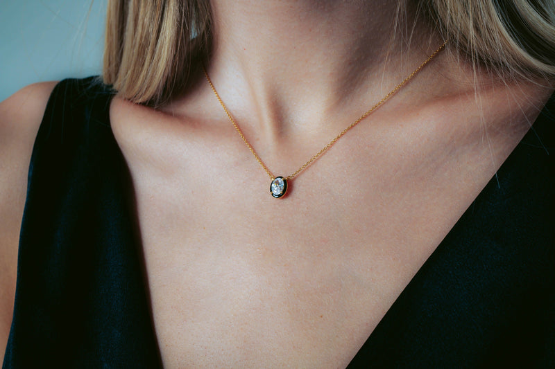 GEORGINI REFLECTION OVAL PENDANT GOLD & BLACK ENAMEL Georgini 