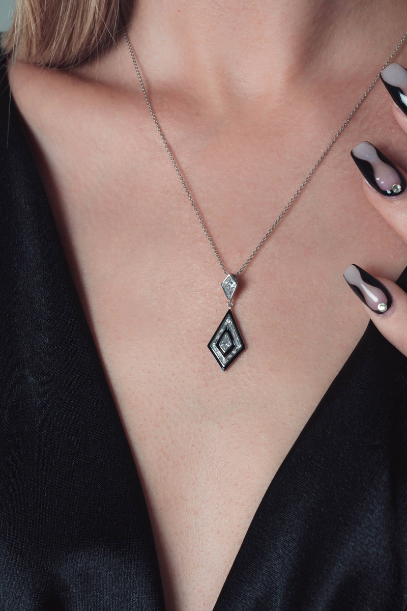 GEORGINI REFLECTION ART DECO PENDANT SILVER & BLACK ENAMEL Georgini 