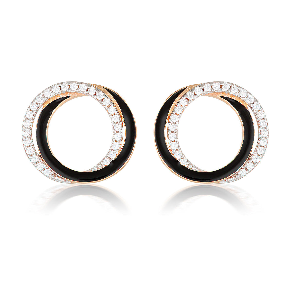 GEORGINI REFLECTION CIRCLES EARRING ROSE GOLD, SILVER & BLACK ENAMEL Georgini 