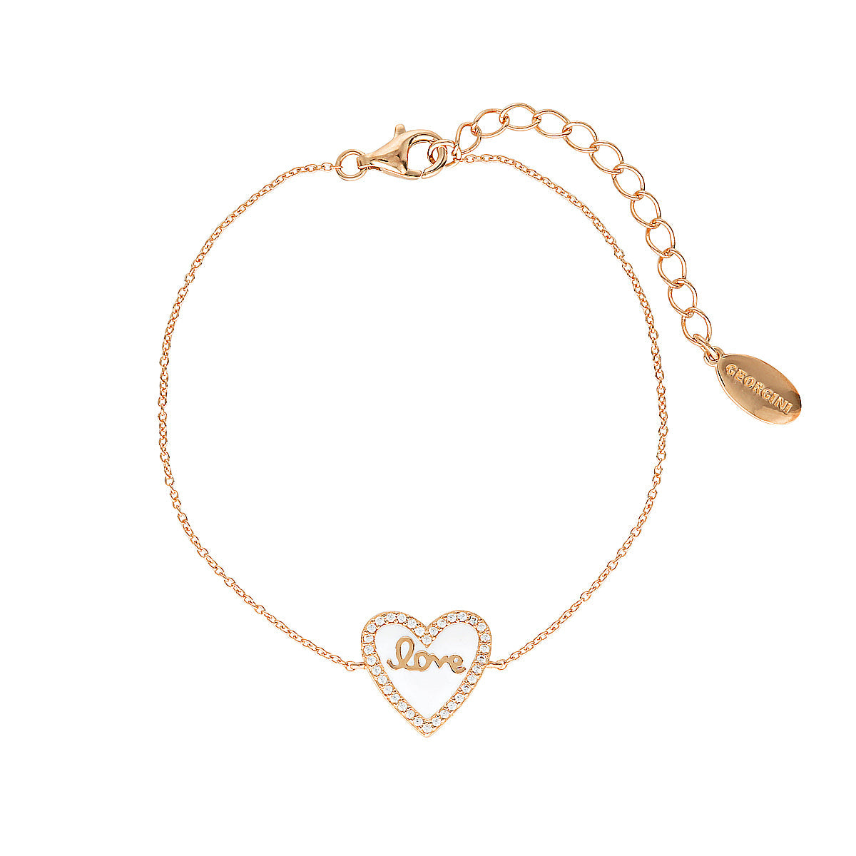 GEORGINI REFLECTION ENAMEL LOVE HEART BRACELET ROSE GOLD Georgini 
