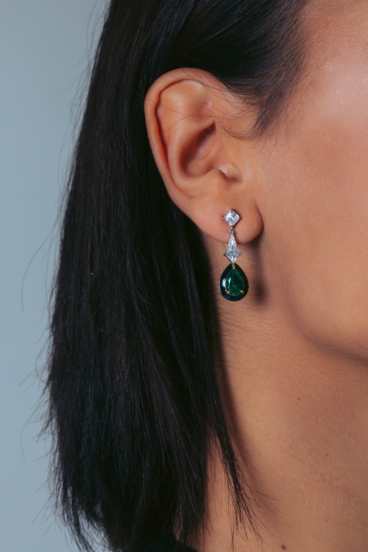 GEORGINI REFLECTION ILLUMINATE EARRINGS TWO TONE GREEN NANO & BLACK ENAMEL Georgini 