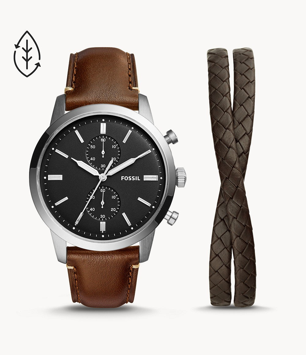 Fossil Townsman Silver and Brown Watch Gift Set FS5967SET Watches Fossil 