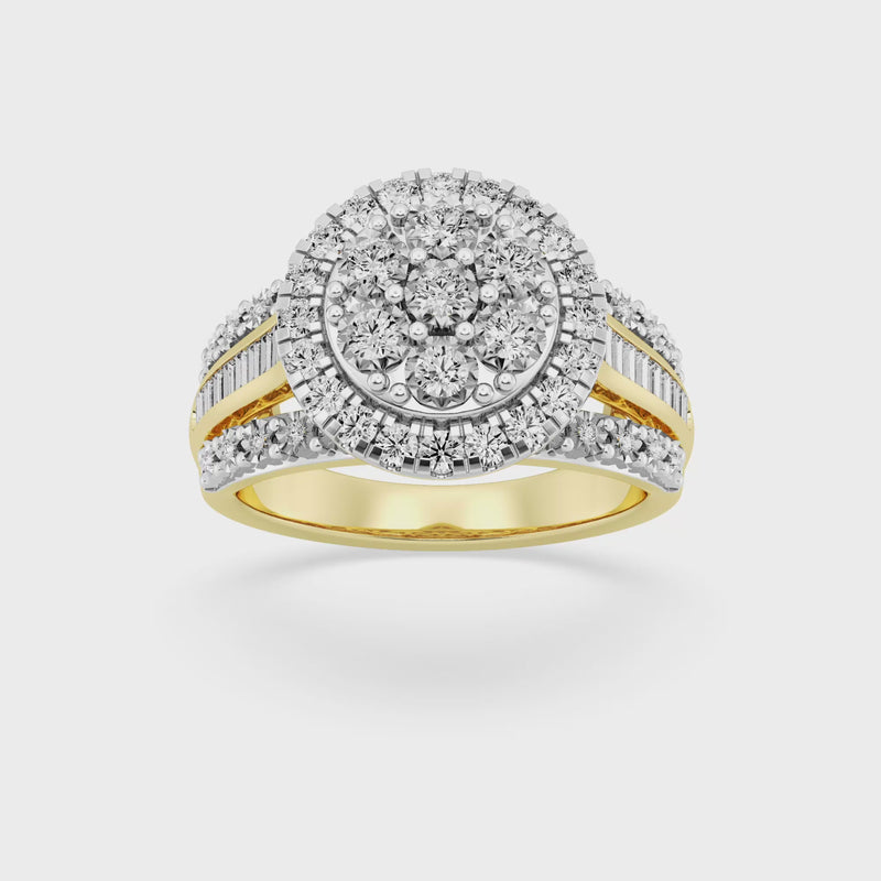Miracle Round Baguette Ring with 1.00ct of Diamonds in 9ct Yellow Gold