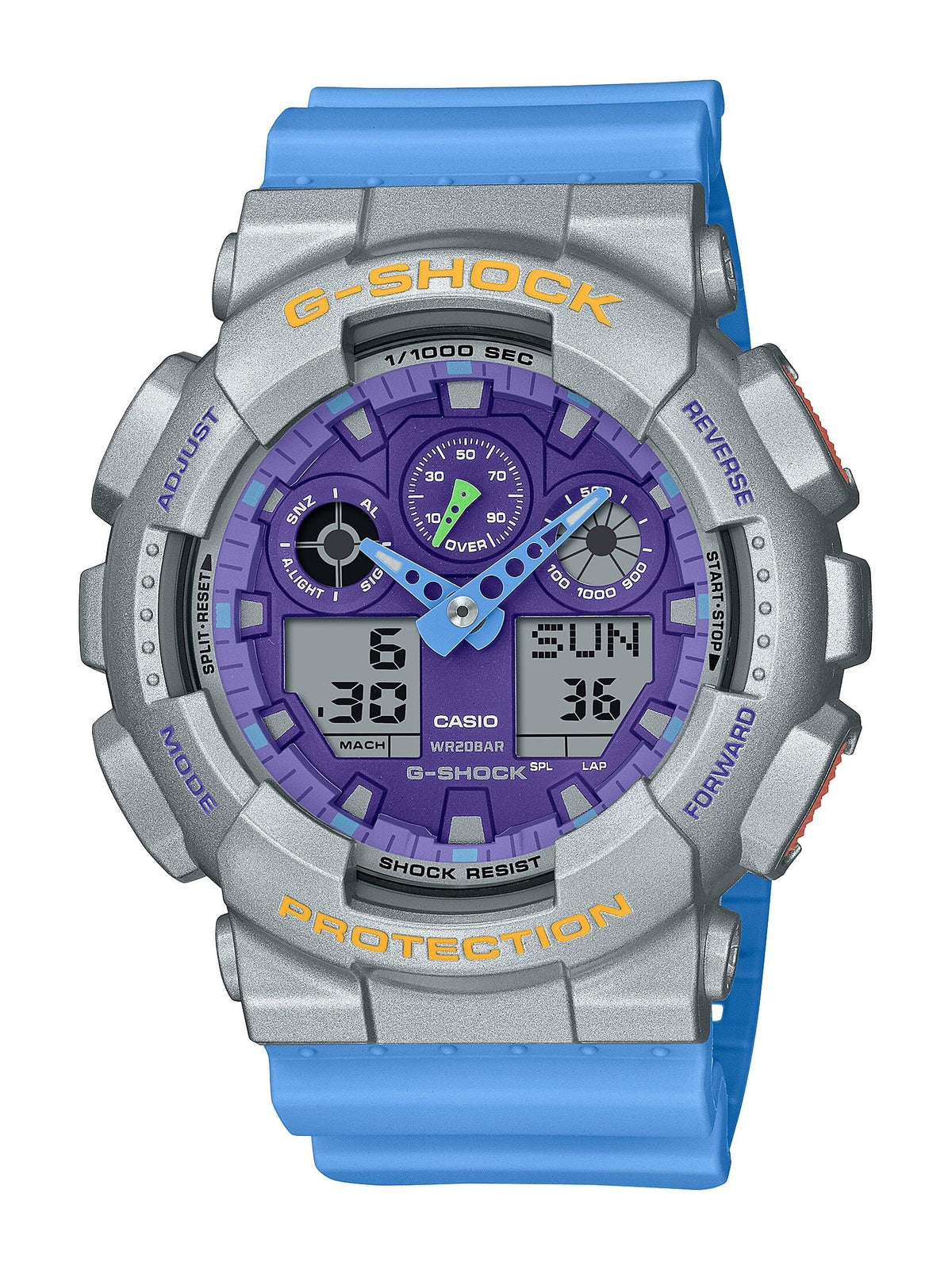 Casio G Shock Blue Digital And Analogue Watch GA100EU-8A2 Watches Casio 